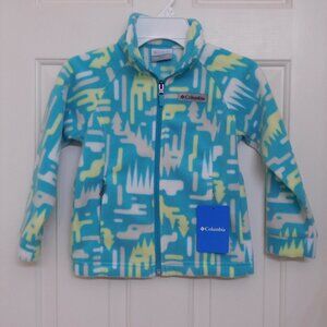 NWT Columbia Turquoise Lime Gray White Aztec Print Full Zip Coat sz 4/5